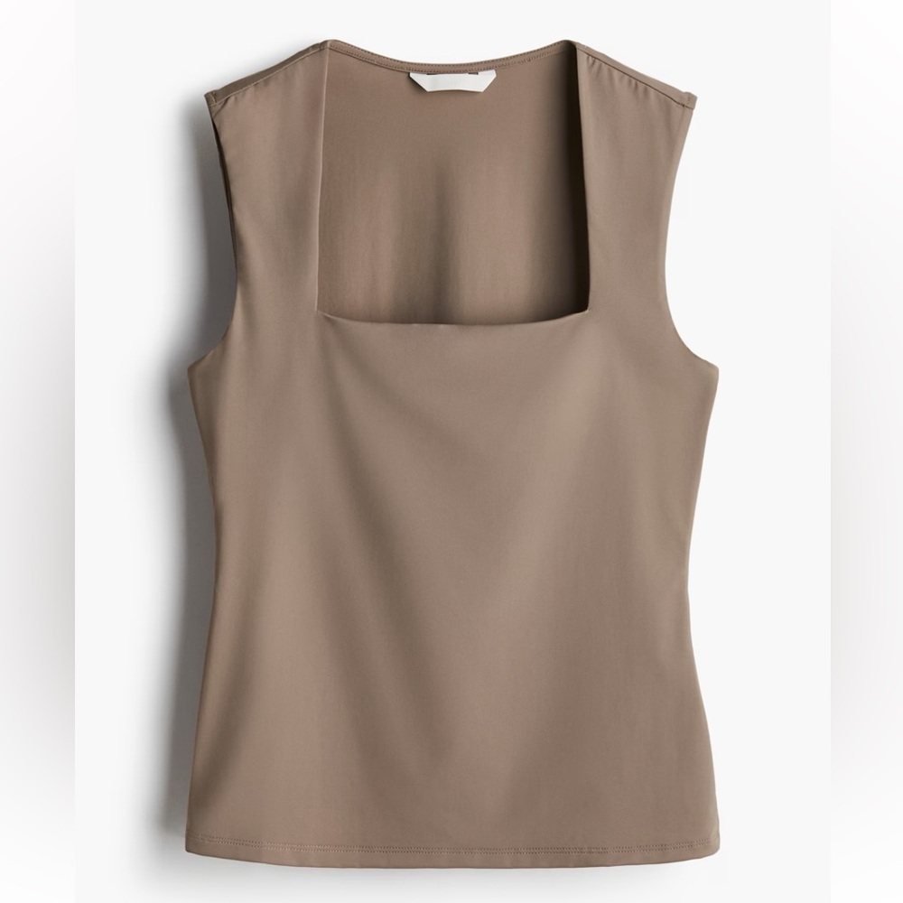 H&M NWT double lined thick taupe grayish tan square neck stretchy top